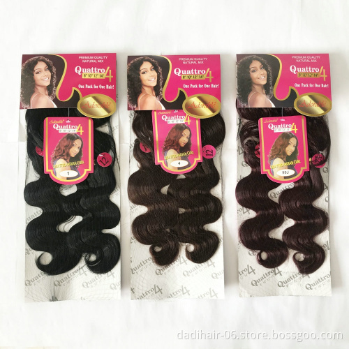 Best selling, Brazilian body wave 4pcs synthetic hair weaving bundles with 1pc synthetic closure,Quattro indian curl blend hair